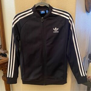 ADIDAS Kids Teens Black w/ White Stripes Zip Track Jacket Size 13-14 Yrs-Unisex